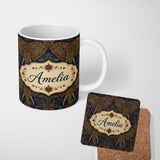 Personalized Custom Name Detailed Mandala Elephant Head Ornamental Seamless Pattern Lovely 11oz Ceramic Coffee Tea Mug White Large Handle