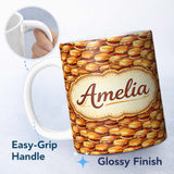 Personalized Custom Name Vintage Burger Cluster Seamless Pattern Fast Food Illustration 11oz Ceramic Coffee Tea Mug White Large Handle