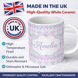 Personalized Custom Name Pastel Art Deco Floral Motif Soft Gradient Seamless Pattern Lovely 11oz Ceramic Coffee Tea Mug White Large Handle