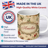 Personalized Custom Name Victorian Style Christmas Children Tree Holly and Festive Holiday 11oz Ceramic Coffee Tea Mug White Large Handle