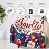 Cute Santa Teapot Candy Cane Seamless Pattern Design Fun Christmas  Personalised Custom Name Super Soft Fleece Blanket Bed Sofa Throw