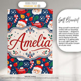 Cute Santa Teapot Candy Cane Seamless Pattern Design Fun Christmas  Personalised Custom Name Super Soft Fleece Blanket Bed Sofa Throw