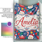 Cute Santa Teapot Candy Cane Seamless Pattern Design Fun Christmas  Personalised Custom Name Super Soft Fleece Blanket Bed Sofa Throw