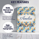 Personalised Name Blue Orange Baroque Floral Ornamental Decorative Custom  Unique Canvas Wall Art Print Decor Picture Ready to Hang