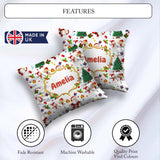 Custom Name Santa Snowman Christmas Tree Seamless Pattern Design Square Filled Cushion Throw Pillow Sofa Bed Home Decor Zip Washable UK Made