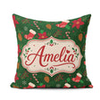 Custom Name Christmas Stocking Candy Poinsettia Seamless Pattern Square Filled Cushion Throw Pillow Sofa Bed Home Decor Zip Washable UK Made