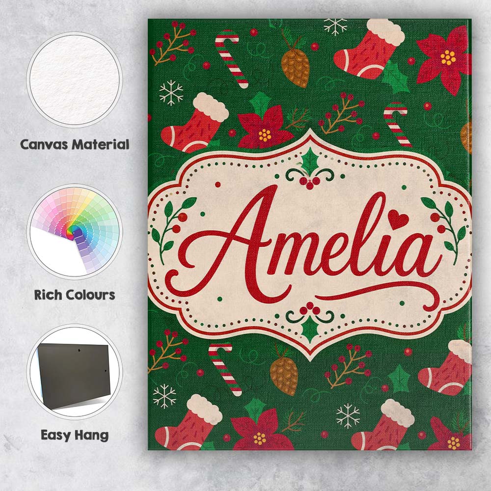 Personalised Name Christmas Stocking Candy Custom  Unique Gift Idea Elegant Feature Canvas Wall Art Print Decor Picture Ready to Hang