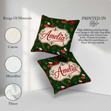 Custom Name Christmas Stocking Candy Poinsettia Seamless Pattern Square Filled Cushion Throw Pillow Sofa Bed Home Decor Zip Washable UK Made