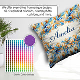 Custom Name Blue Orange Baroque Floral Ornamental Design Lovely Square Filled Cushion Throw Pillow Sofa Bed Home Decor Zip Washable UK Made