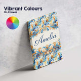 Personalised Name Blue Orange Baroque Floral Ornamental Decorative Custom  Unique Canvas Wall Art Print Decor Picture Ready to Hang