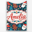 Cute Gingerbread Santa Tree Candy Cane Seamless Pattern Design Kids  Personalised Custom Name Super Soft Fleece Blanket Bed Sofa Throw