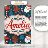 Cute Gingerbread Santa Tree Candy Cane Seamless Pattern Design Kids  Personalised Custom Name Super Soft Fleece Blanket Bed Sofa Throw