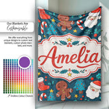 Cute Gingerbread Santa Tree Candy Cane Seamless Pattern Design Kids  Personalised Custom Name Super Soft Fleece Blanket Bed Sofa Throw