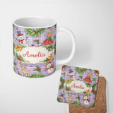Personalized Custom Name Winter Holiday Snowman Reindeer Cute Seamless Pattern Lovely 11oz Ceramic Coffee Tea Mug White Large Handle