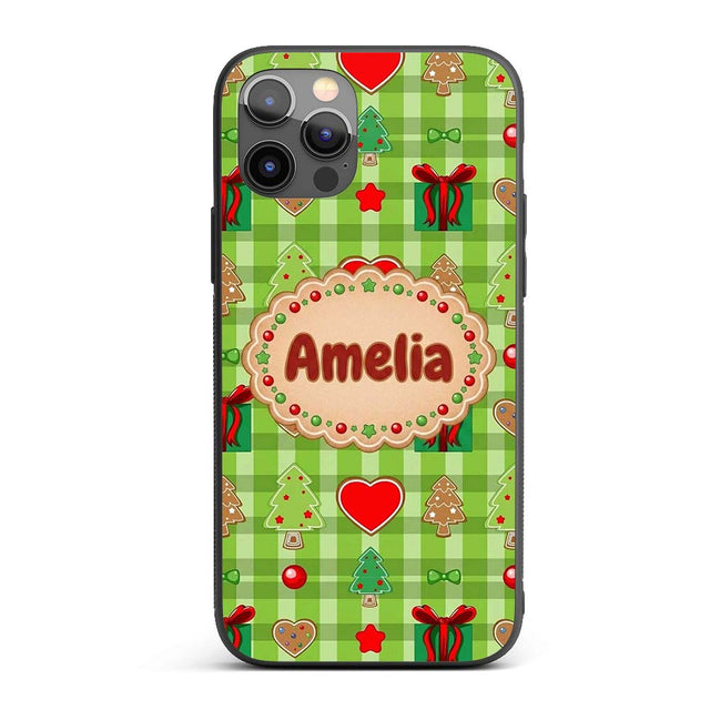 Cute Christmas Tree Gift Heart Plaid Seamless Custom Name Protective Phone Case Mobile Cover Durable Everyday Smartphone Shock Resistant
