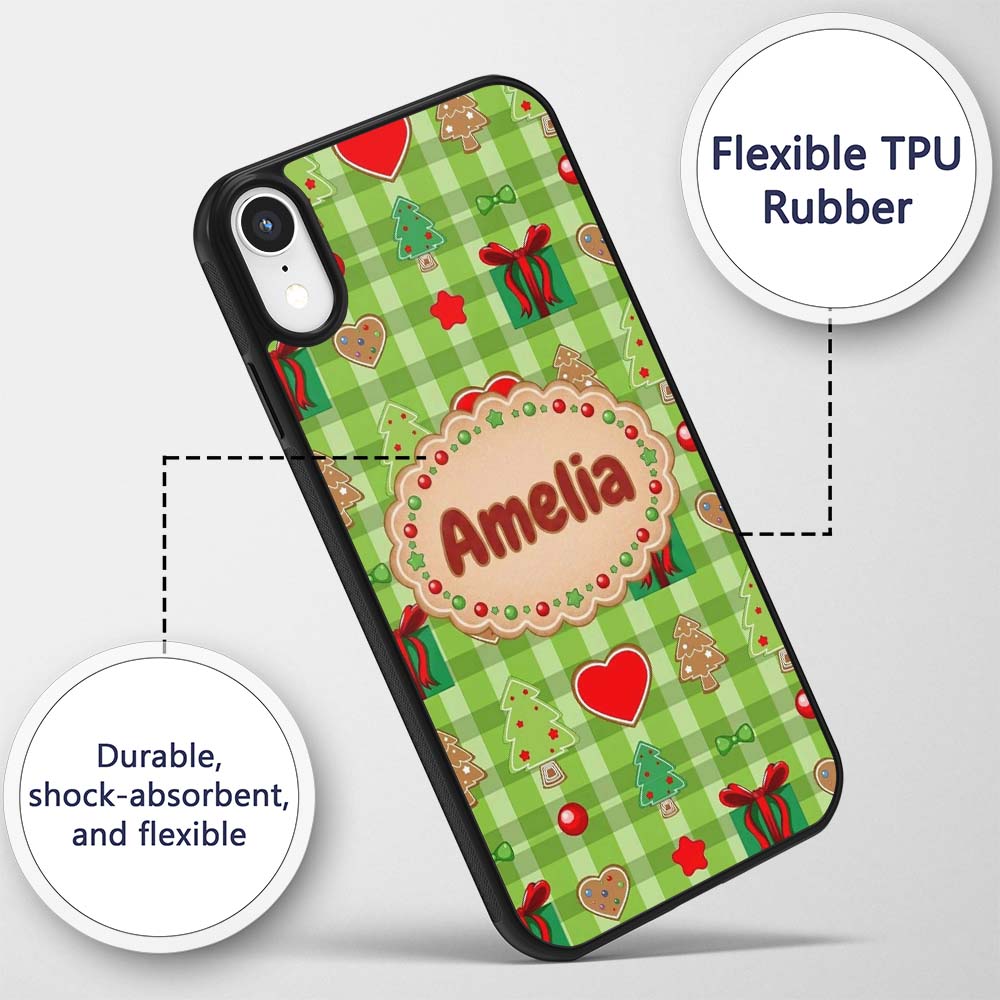 Cute Christmas Tree Gift Heart Plaid Seamless Custom Name Protective Phone Case Mobile Cover Durable Everyday Smartphone Shock Resistant