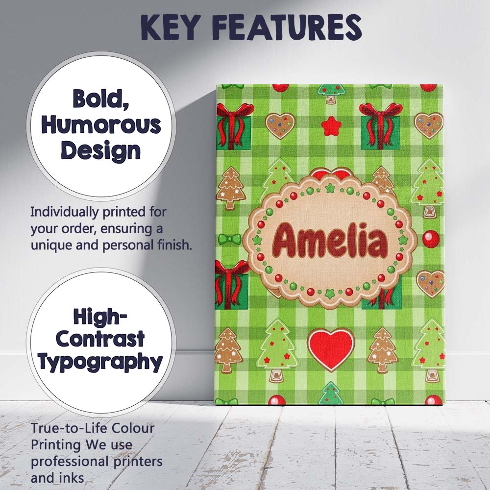 Personalised Name Cute Christmas Tree Custom  Unique Gift Idea Modern Room Accent Canvas Wall Art Print Decor Picture Ready to Hang