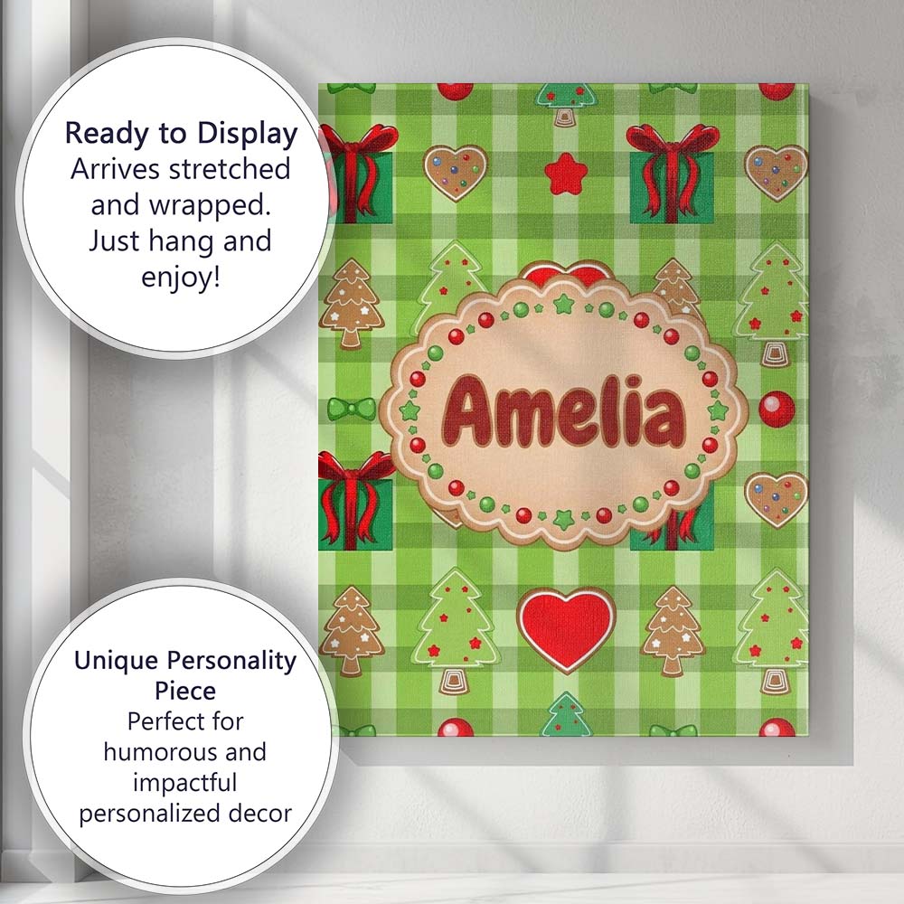 Personalised Name Cute Christmas Tree Custom  Unique Gift Idea Modern Room Accent Canvas Wall Art Print Decor Picture Ready to Hang
