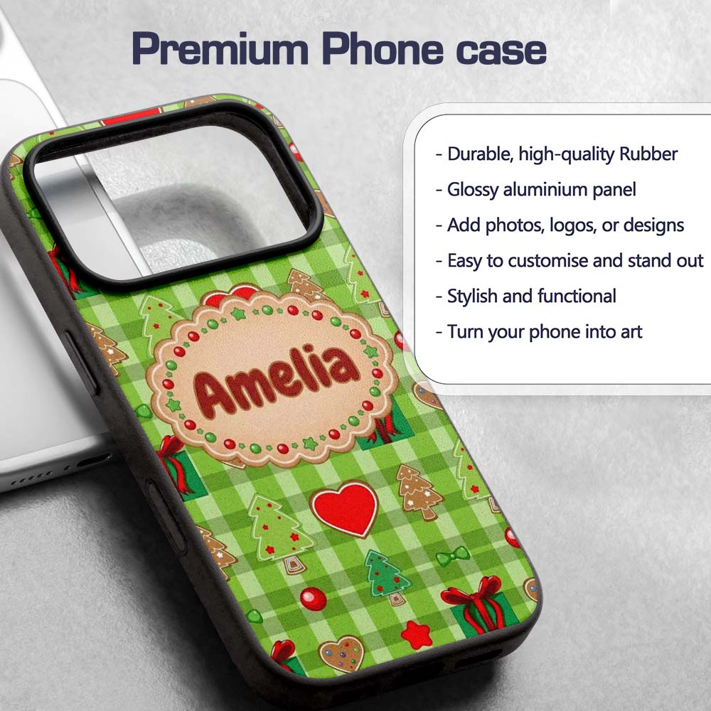 Cute Christmas Tree Gift Heart Plaid Seamless Custom Name Protective Phone Case Mobile Cover Durable Everyday Smartphone Shock Resistant