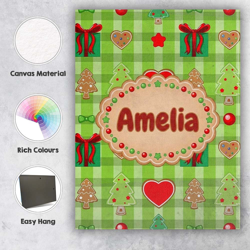 Personalised Name Cute Christmas Tree Custom  Unique Gift Idea Modern Room Accent Canvas Wall Art Print Decor Picture Ready to Hang
