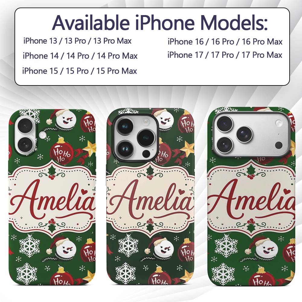 Cute Snowman Ornament Star Snowflake Seamless Custom Name Protective Phone Case Mobile Cover Durable Everyday Smartphone Shock Resistant