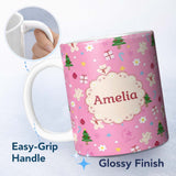 Personalized Custom Name Cute Christmas Gingerbread Tree Candy Star Seamless Pattern Lovely 11oz Ceramic Coffee Tea Mug White Large Handle