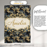 Black Gold Blue Baroque Floral Seamless Elegant Luxury Ornamental  Personalised Custom Name Super Soft Fleece Blanket Bed Sofa Throw