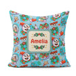 Custom Name Cute Snowman Xmas Day Candle Seamless Pattern Winter Square Filled Cushion Throw Pillow Sofa Bed Home Decor Zip Washable UK Made