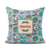 Custom Name Cute Snowman Xmas Day Candle Seamless Pattern Winter Square Filled Cushion Throw Pillow Sofa Bed Home Decor Zip Washable UK Made