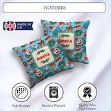Custom Name Cute Snowman Xmas Day Candle Seamless Pattern Winter Square Filled Cushion Throw Pillow Sofa Bed Home Decor Zip Washable UK Made