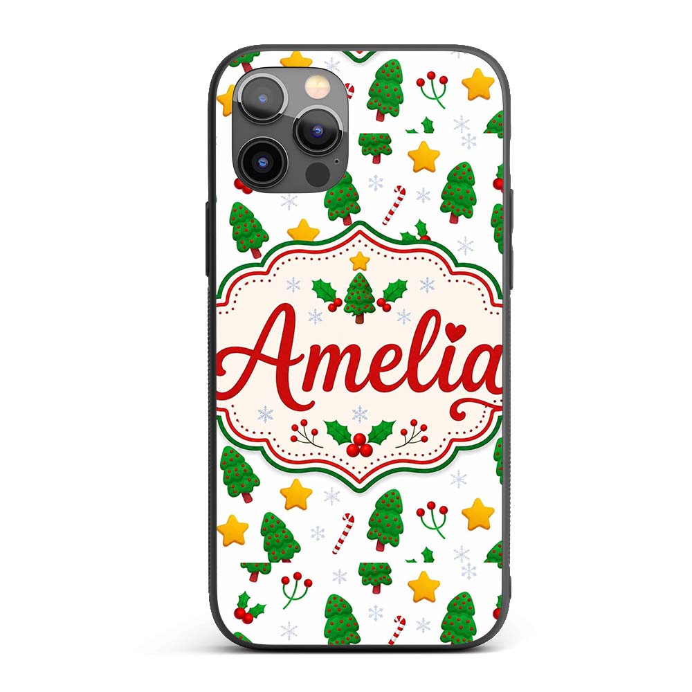 Cute Christmas Tree Candy Cane Printed Design Custom Name Protective Phone Case Mobile Cover Durable Everyday Smartphone Shock Resistant