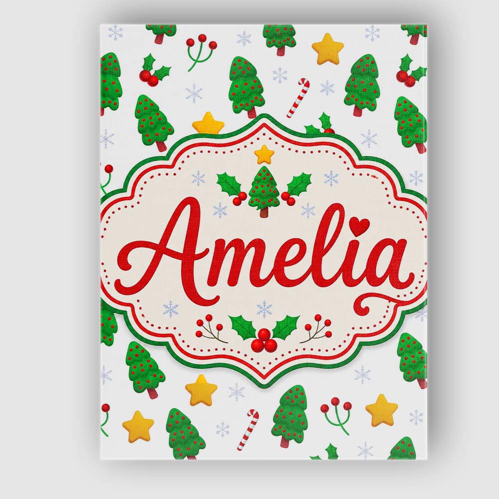 Personalised Name Cute Christmas Tree Candy Custom  Bespoke Interior Contemporary Canvas Wall Art Print Decor Picture Ready to Hang