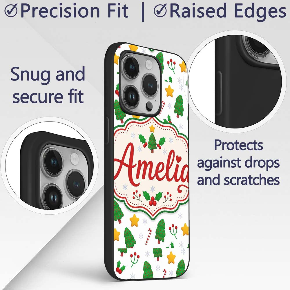 Cute Christmas Tree Candy Cane Printed Design Custom Name Protective Phone Case Mobile Cover Durable Everyday Smartphone Shock Resistant