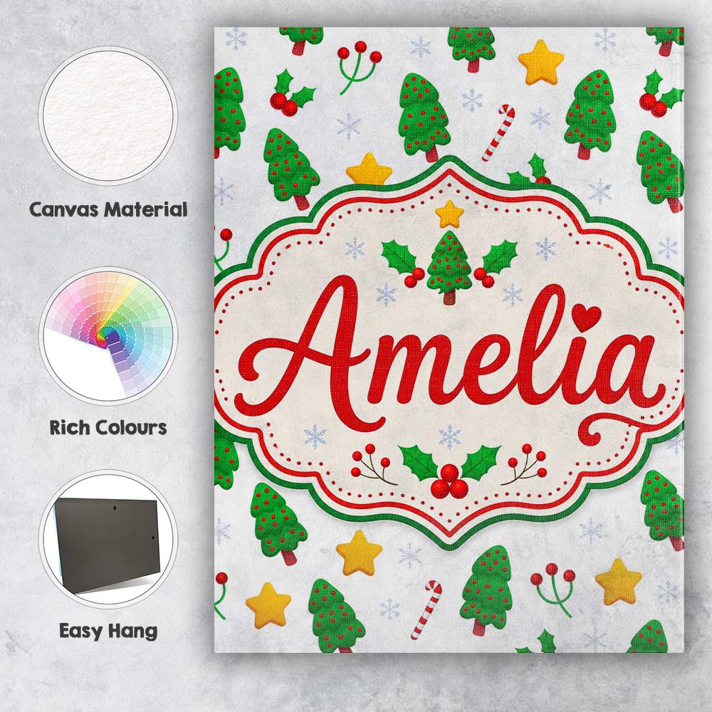 Personalised Name Cute Christmas Tree Candy Custom  Bespoke Interior Contemporary Canvas Wall Art Print Decor Picture Ready to Hang