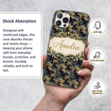 Black Gold Blue Baroque Floral Seamless Elegant Custom Name Protective Phone Case Mobile Cover Durable Everyday Smartphone Shock Resistant