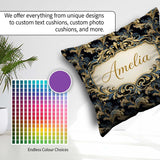 Custom Name Gold Blue Baroque Floral Seamless Elegant Ornamental Square Filled Cushion Throw Pillow Sofa Bed Home Decor Zip Washable UK Made