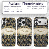Black Gold Blue Baroque Floral Seamless Elegant Custom Name Protective Phone Case Mobile Cover Durable Everyday Smartphone Shock Resistant