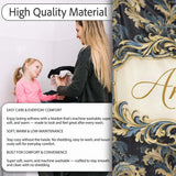 Black Gold Blue Baroque Floral Seamless Elegant Luxury Ornamental  Personalised Custom Name Super Soft Fleece Blanket Bed Sofa Throw