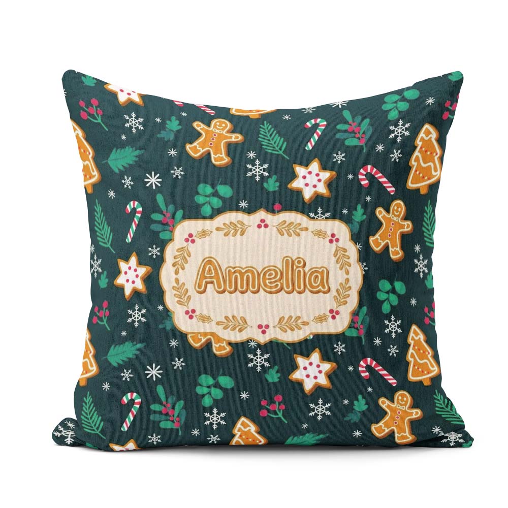 Custom Name Cute Candy Cane Star Holly Seamless Pattern Festive Square Filled Cushion Throw Pillow Sofa Bed Home Decor Zip Washable UK Made