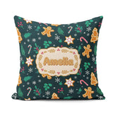 Custom Name Cute Candy Cane Star Holly Seamless Pattern Festive Square Filled Cushion Throw Pillow Sofa Bed Home Decor Zip Washable UK Made