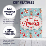 Personalised Name Cool Santa Reindeer Custom Modern Room Accent Creative Decorator Style Canvas Wall Art Print Decor Picture Ready to Hang