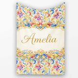Colourful Rainbow Baroque Floral Bright Artistic Ornamental Design  Personalised Custom Name Super Soft Fleece Blanket Bed Sofa Throw