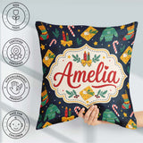 Custom Name Sweater Candle Candy Seamless Pattern Winter Holiday Square Filled Cushion Throw Pillow Sofa Bed Home Decor Zip Washable UK Made