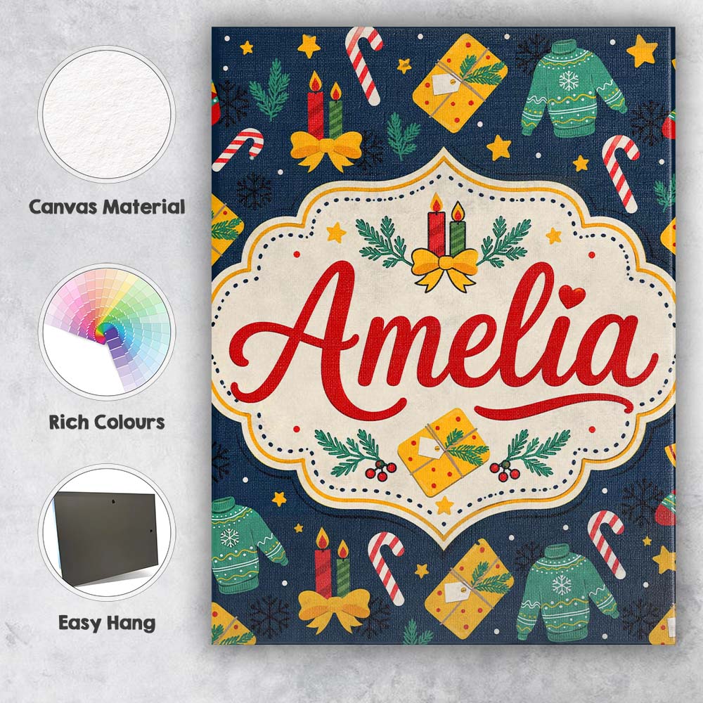 Personalised Name Cute Sweater Candle Custom  Unique Gift Idea Modern Room Accent Canvas Wall Art Print Decor Picture Ready to Hang