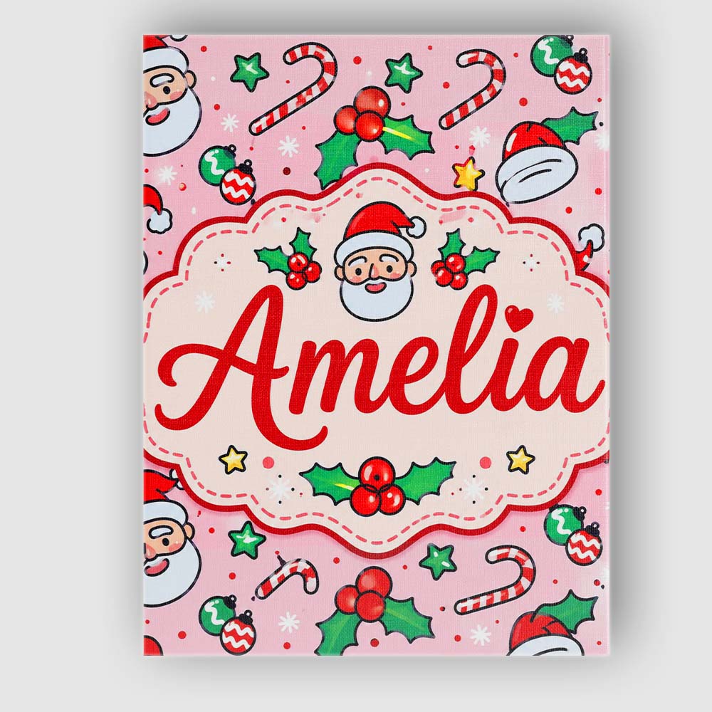 Personalised Name Cute Santa Holly Candy Custom  Unique Gift Idea Elegant Feature Canvas Wall Art Print Decor Picture Ready to Hang