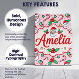Personalised Name Cute Santa Holly Candy Custom  Unique Gift Idea Elegant Feature Canvas Wall Art Print Decor Picture Ready to Hang