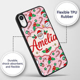 Cute Santa Holly Candy Cane Bauble Printed Design Custom Name Protective Phone Case Mobile Cover Durable Everyday Smartphone Shock Resistant
