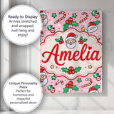 Personalised Name Cute Santa Holly Candy Custom  Unique Gift Idea Elegant Feature Canvas Wall Art Print Decor Picture Ready to Hang