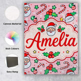Personalised Name Cute Santa Holly Candy Custom  Unique Gift Idea Elegant Feature Canvas Wall Art Print Decor Picture Ready to Hang