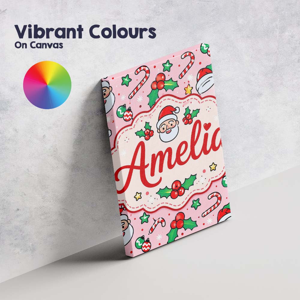 Personalised Name Cute Santa Holly Candy Custom  Unique Gift Idea Elegant Feature Canvas Wall Art Print Decor Picture Ready to Hang
